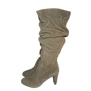 Hot in Hollywood Gray Tan Suede Slouchy Knee High Boot 7.5 Boho Western Chic